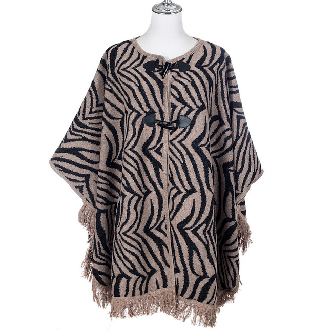 Coffee Open Front Free Size Winter Coat with tassles SP1223