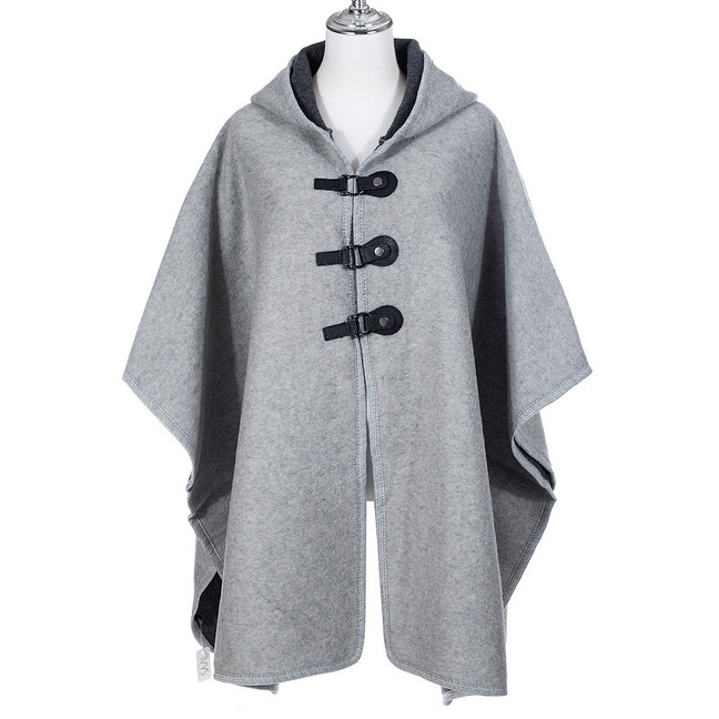 Grey Hooded Open Front Free Size Winter Coat SP1233 GREY