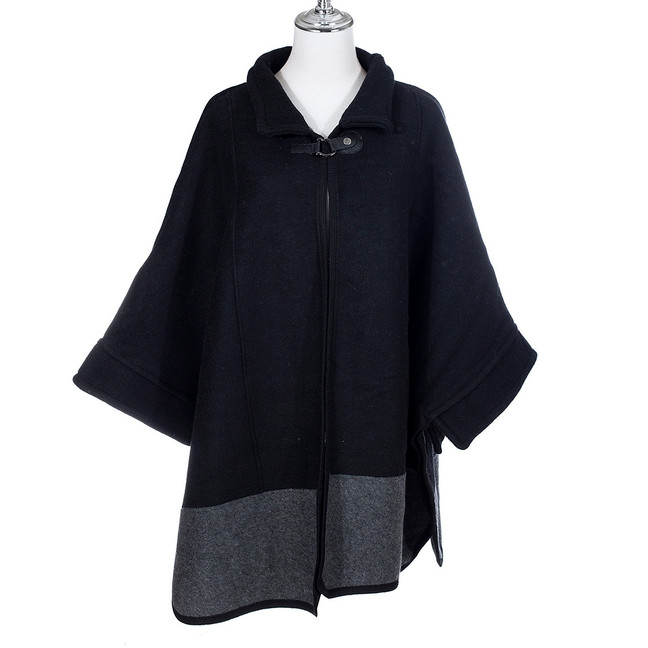 Two Tone Black and Dark Grey Open Front Free Size Winter Coat with Sleeves SP1235 BLACK