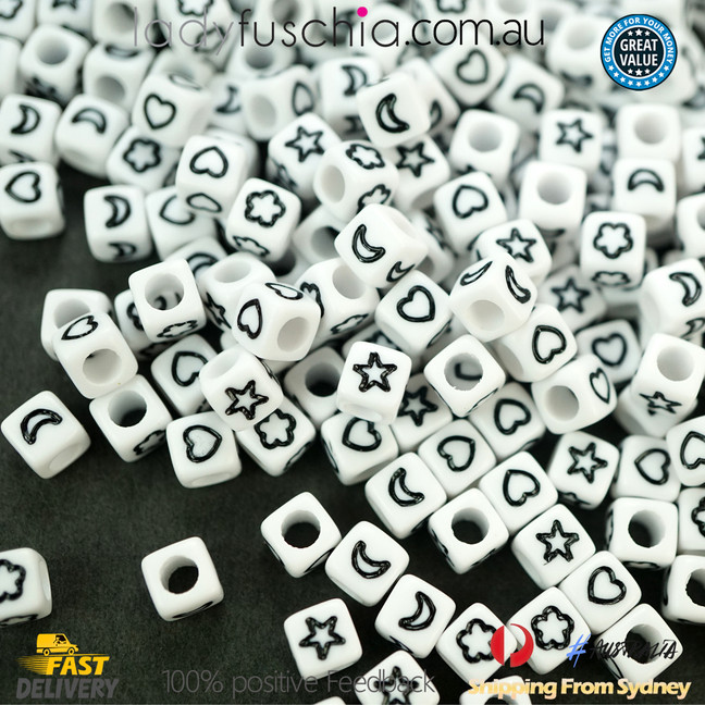 250 pc 6mm Star Moon Heart Alphabet Letter Cube Acrylic Beads bead mixed Craft