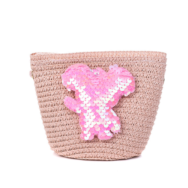 Pink Koala Kids Straw Bag with Strap