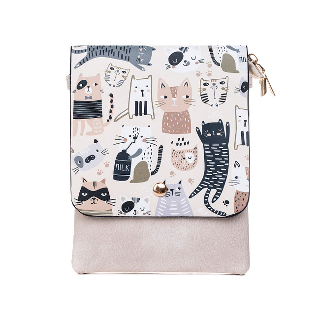 Cream Kitty Flap Kids Bag with Strap