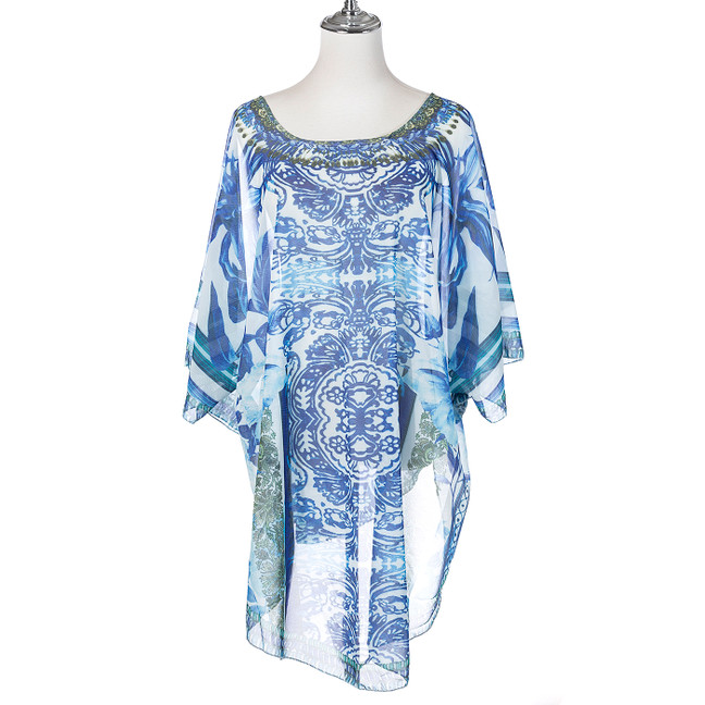 Summer Beach Women Holiday Loose Fit Cover Up Dress With Paisley Print Round-Neckline And Batwing Sleeves CL1243 Summer Beach Women Holiday Loose Fit Cover Up Dress With Paisley Print Round-Neckline And Batwing Sleeves CL1243