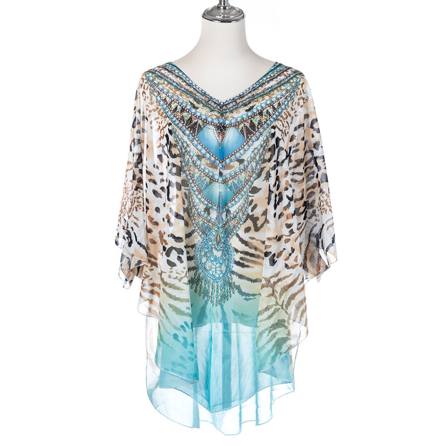 Summer Beach Women Holiday Loose Fit Cover Up Dress With Paisley Print V-Neckline And Batwing Sleeves CL1259 Summer Beach Women Holiday Loose Fit Cover Up Dress With Paisley Print V-Neckline And Batwing Sleeves CL1259