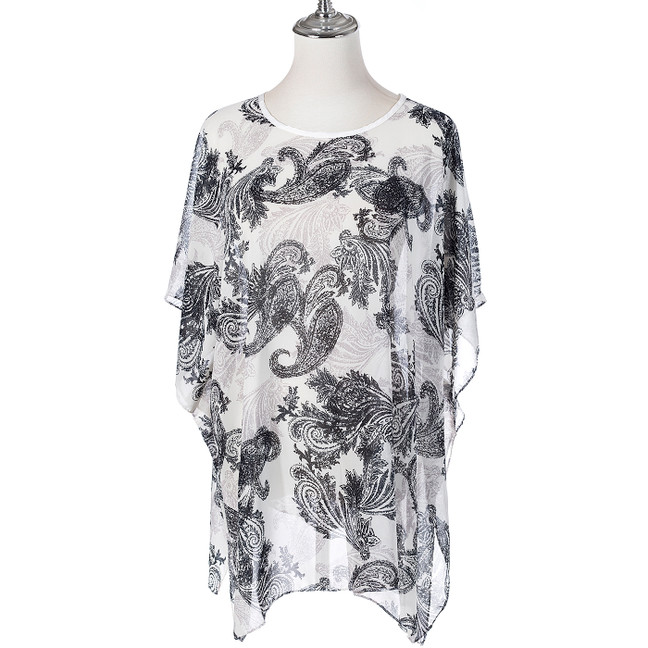 Summer Beach Women Holiday Loose Fit Cover Up Dress With Paisley Print Round-Neckline And Batwing Sleeves CL1278 Summer Beach Women Holiday Loose Fit Cover Up Dress With Paisley Print Round-Neckline And Batwing Sleeves CL1278