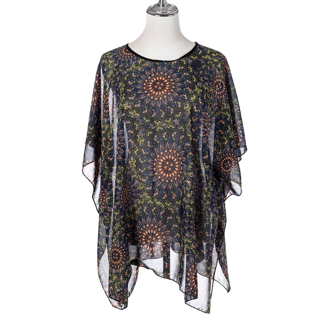 Summer Beach Women Holiday Loose Fit Cover Up Dress With Paisley Print Round-Neckline And Batwing Sleeves CL1281 Summer Beach Women Holiday Loose Fit Cover Up Dress With Paisley Print Round-Neckline And Batwing Sleeves CL1281