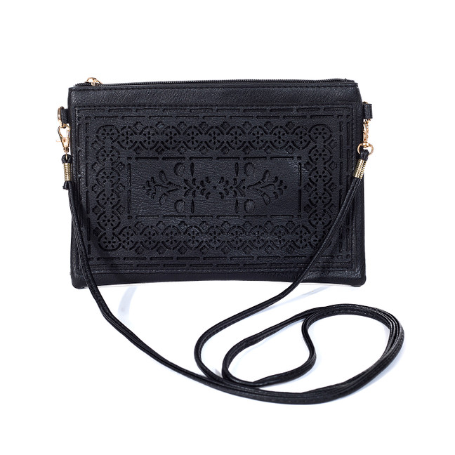 BLACK Crossbody Envelope-Style Bag B6445A-1