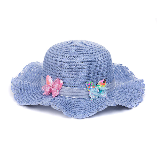 Blue Butterfly Kid's Summer Straw Sun Hat HATKS129-1 Blue Butterfly Kid's Summer Straw Sun Hat HATKS129-1
