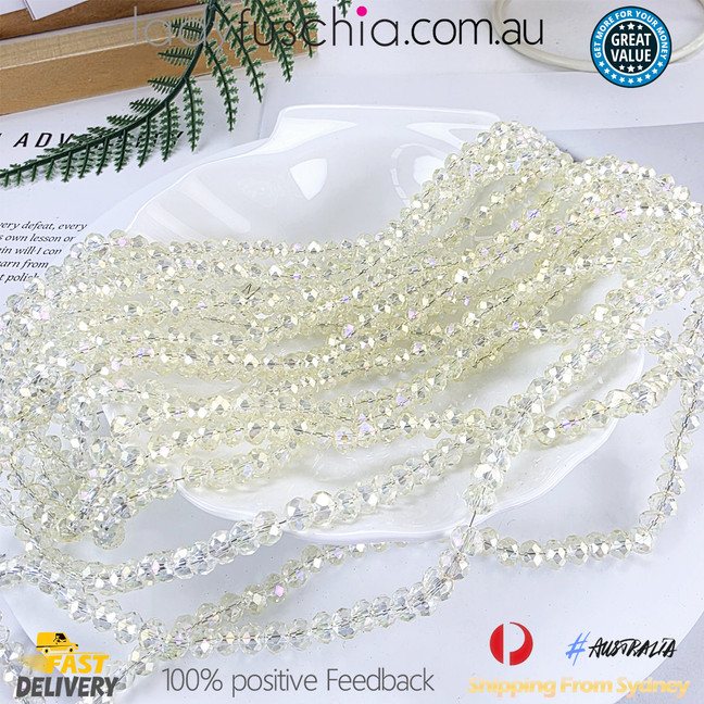 1 Strand 6mm Clear Light-Yellow AB Rondelle Faceted Glass Crystal Beads 75pcs