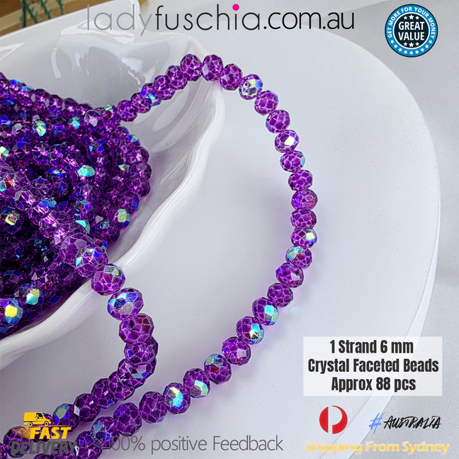 1 Strand 6mm Clear Purple AB Rondelle Faceted Glass Crystal Beads 75pcs