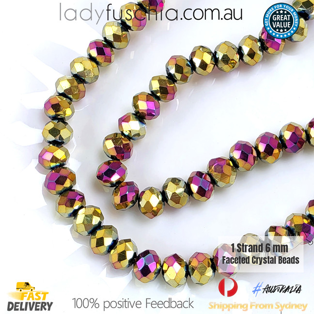1 Strand 6mm Metallic Multi Purple Rondelle Faceted Glass Crystal Beads 75pcs 6mm-050