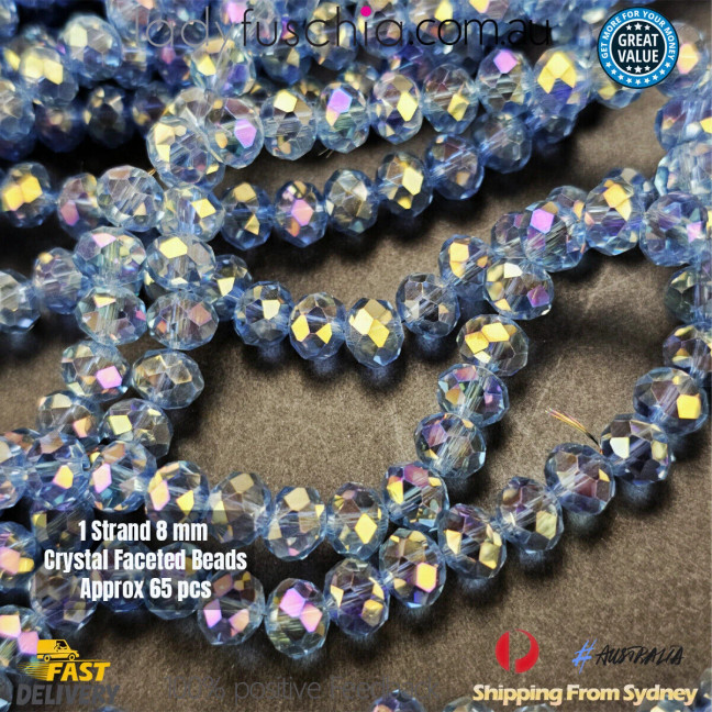 1 Strand 8mm Blue Clear AB Rondelle Faceted Glass Crystal Beads 60pcs 8mm-034