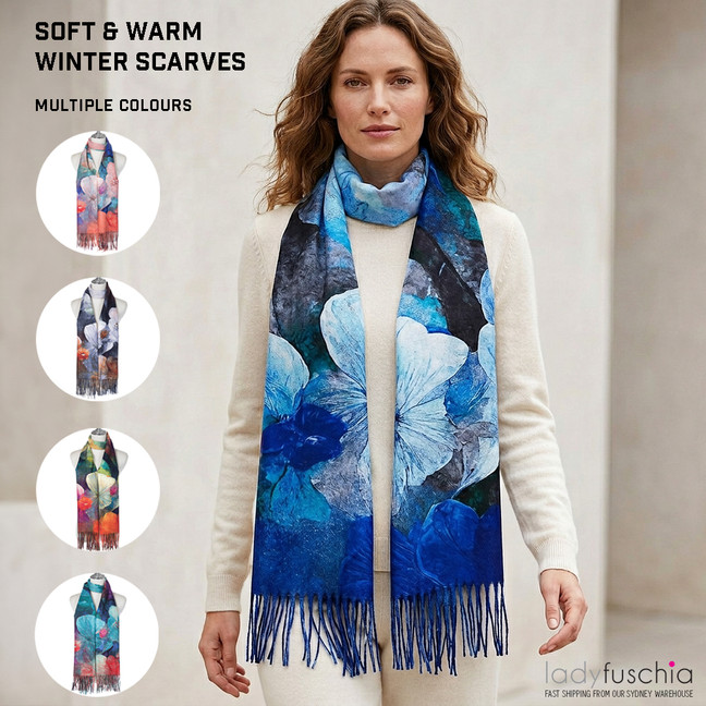 Women Winter Scarf Floral Print Long Scarf Soft Warm Shawl Wrap 70×180cm Fashion Tassel Blanket Scarf Lightweight Acrylic-2619