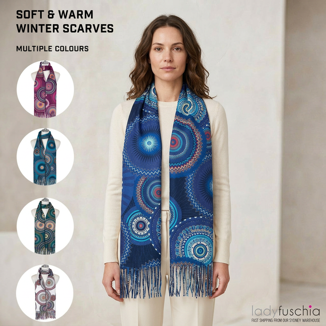 Women Boho Mandala Print Scarf Winter Long Shawl Wrap 70×180cm Soft Tassel Blanket Scarf Lightweight Acrylic-2623