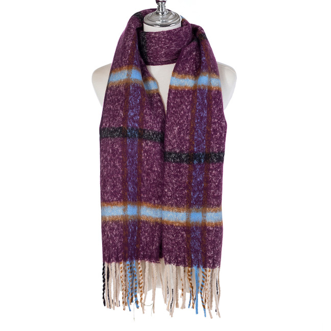 Women Winter Scarf Soft Warm Plaid Checked Tassel Shawl Wrap Long Oversized Neck Scarf