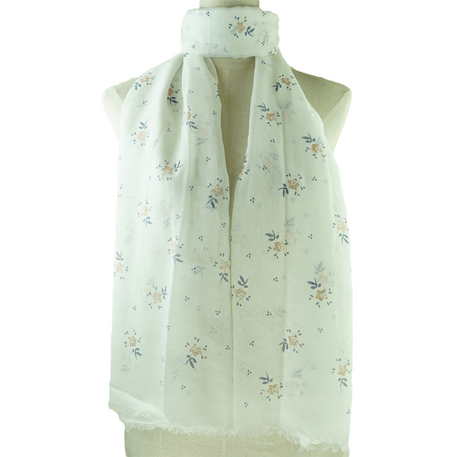 White Floral Print All Season Scarf