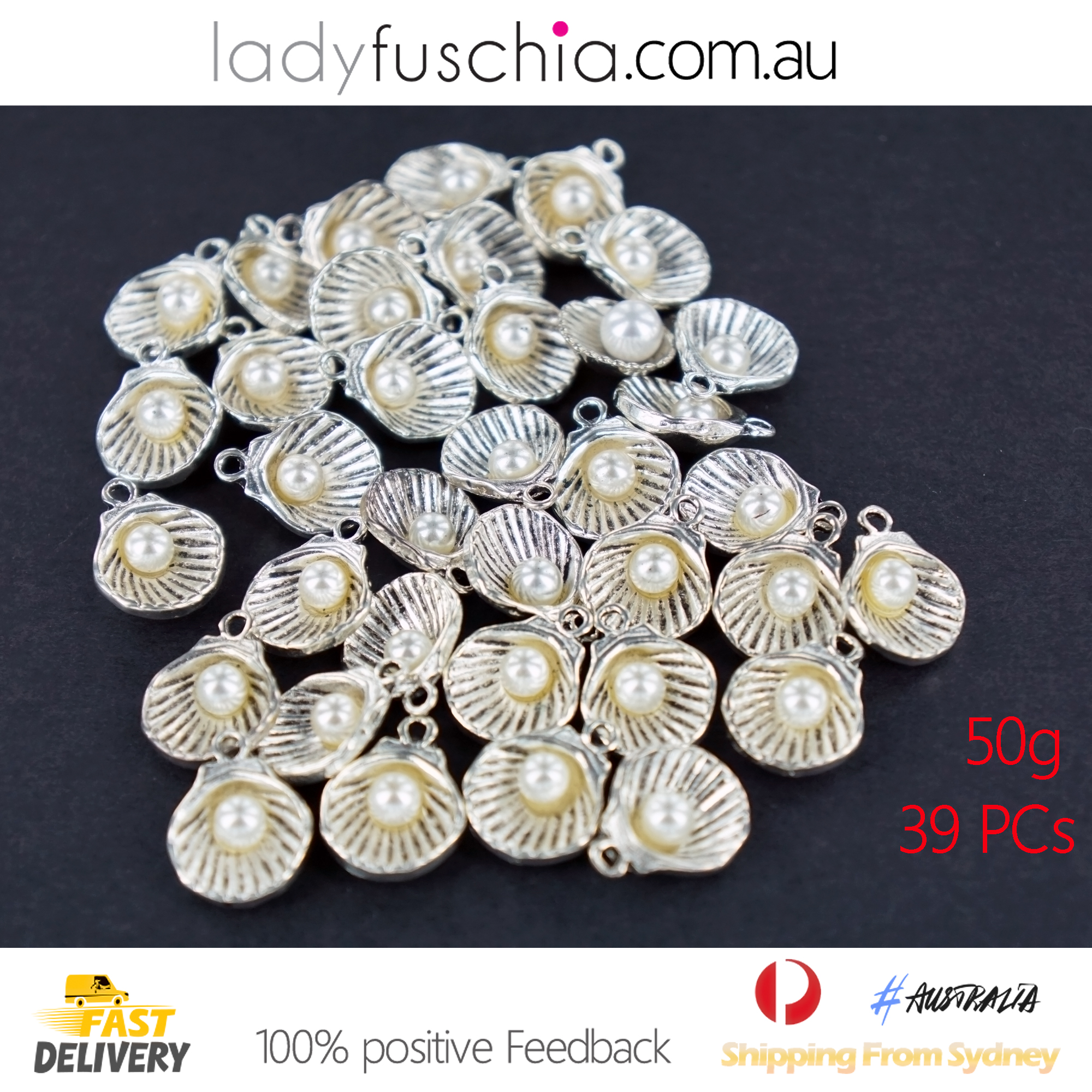 50G Pearl Silver Plated Scallop Dangle Beads