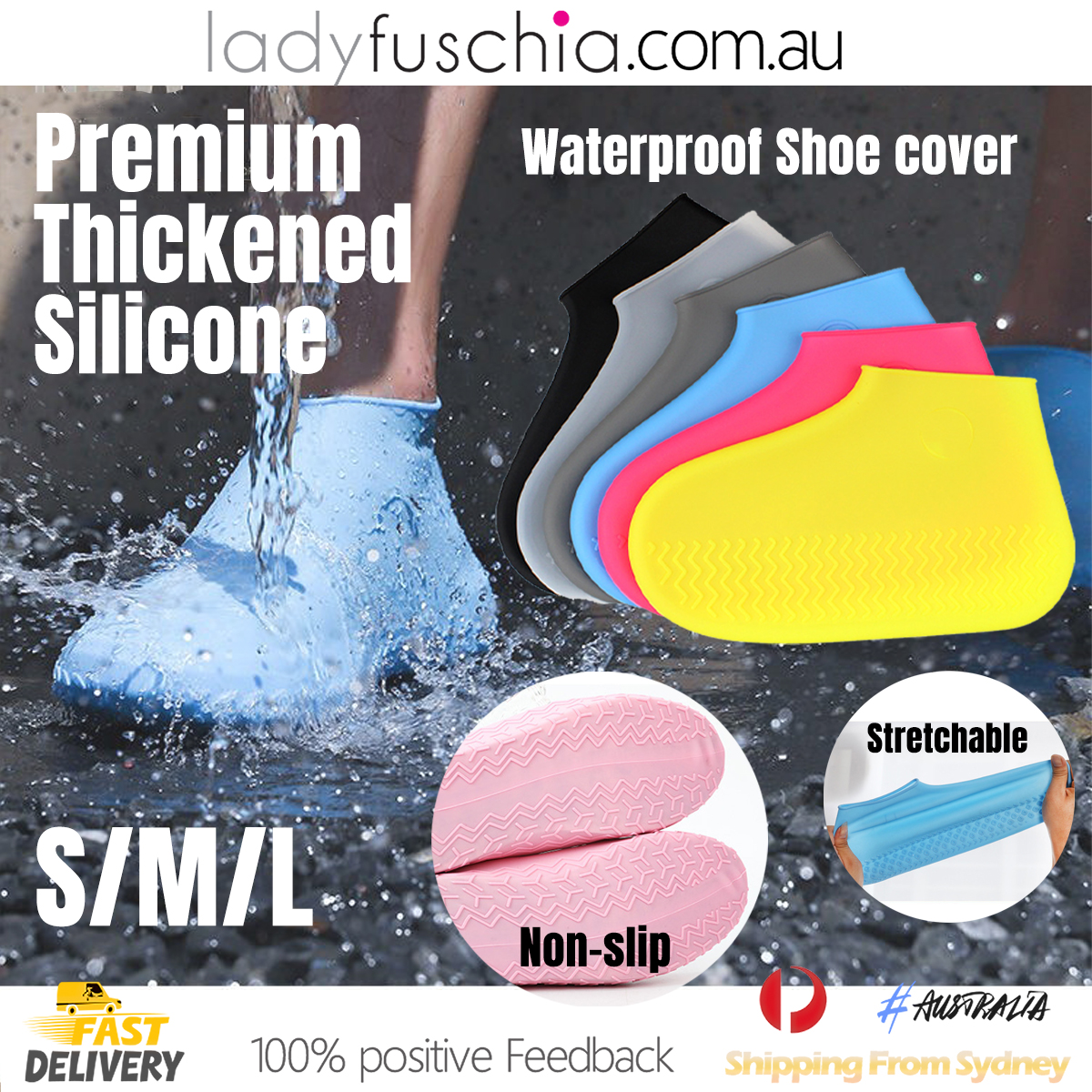 SHOE COVER WATERPROOF Silicone Non Slip Rain Water RUBBER Foot Boot  Overshoe - ladyfuschia