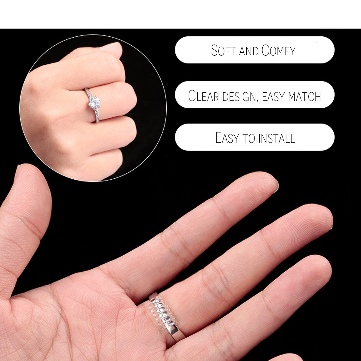 Sizes/set Clear Ring Size Adjuster Insert Guard Tightener