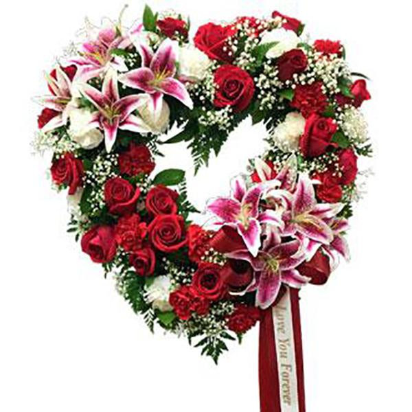 Red and Pink Heart Standing Spray Flower Den Florist Northern Virginia