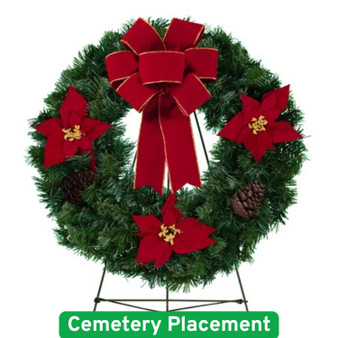 Poinsettia and Pinecones with Velvet Bow