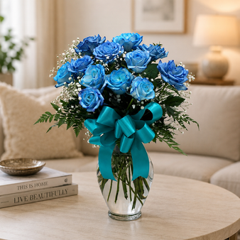 One Dozen Blue Dyed Roses