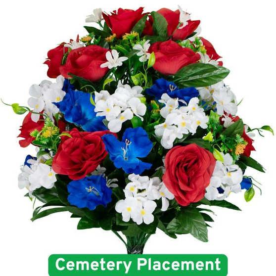 Red Roses with White Hydrangea and Blue Alstroemeria Artificial Bouquet