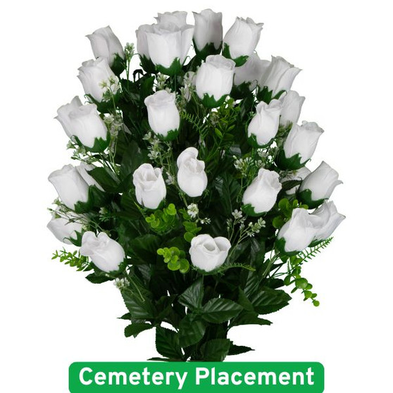 Large artificial white roses for cemetery placement