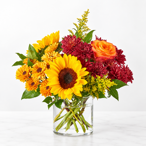 V5571S Fall Arrangement in Clear Glass Vase