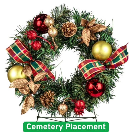 10 inch Wreath With Plaid Ribbon and Ornaments