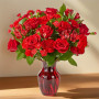 Key to My Heart Bouquet exquisite featuring red roses, carnations, and greenery arranged in a red glass vase
