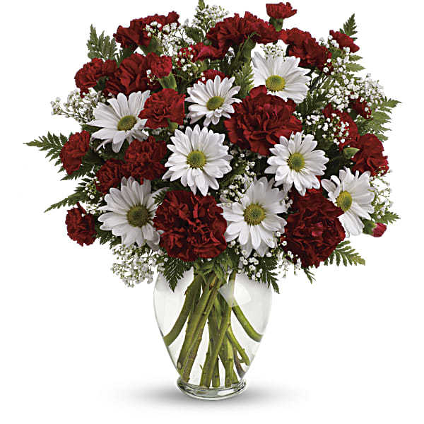 💐 Santo Domingo Hearts and Diamonds - Flower Delivery, 30 Red Carnations  and White Babys Breath