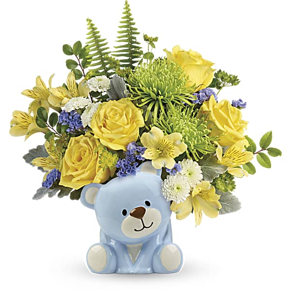 Joyful Blue Bear Bouquet for Baby Boy | Flower Den Florist Delivery