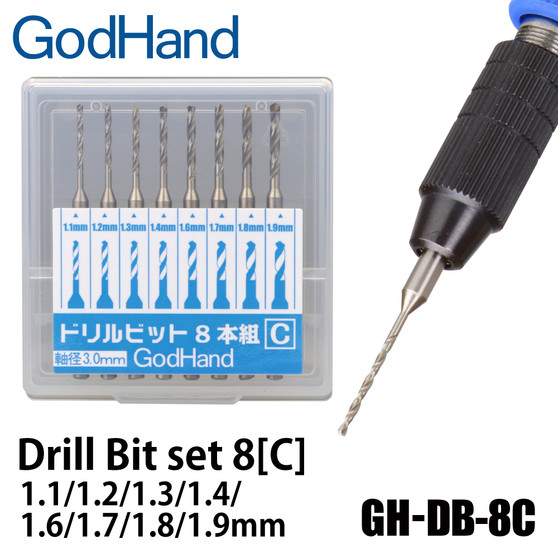 GodHand GH-DB-8C 1.1 - 1.9mm Pin Vise Drill Bit Set