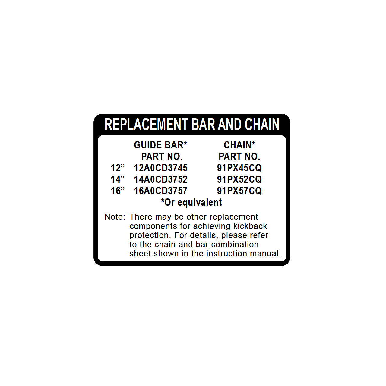 echoページ Echo OEM X524003691 - LABEL, BAR & CHAIN - Echo Original Part