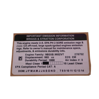 Briggs and Stratton OEM 844332 - LABEL EMISSIONS - Briggs and Stratton Original Part