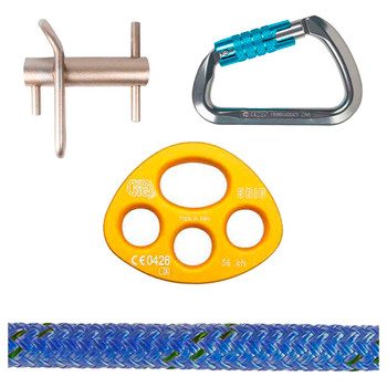 Blue Matador Bull Rope And PORT-A-WRAP Kit With ALUMINUM CARABINERS And Rigging Plates Kit