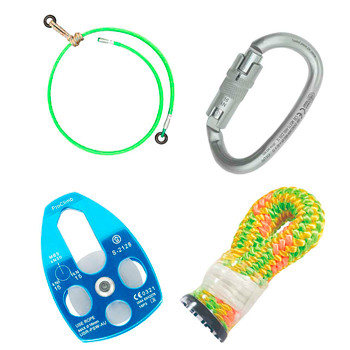 Green, Orange, Yellow Pro Rope And LANYARD With OVALONE DNA Steel Carabiner And Aluminum Pulley Kit