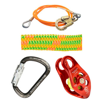 Green, Orange, Yellow Pro Rope And Line With D Shaped Steel Carabiner And PULLEY Kit