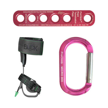 Pink ALUMINUM CARABINERS Kit With Red Rope Termination Plate And Steel Tree Climber Spikes