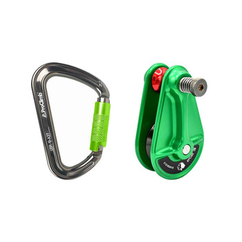 Silver ALUMINUM CARABINERS Kit With Green/Grey Compact Rigging Block