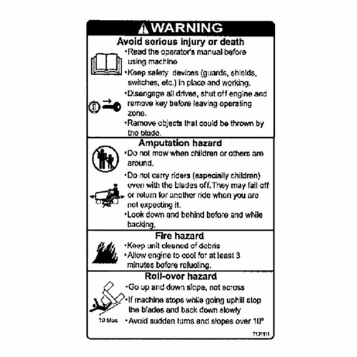 Briggs and Stratton OEM 7101111YP DECAL WARNING Briggs and Stratton Original Part