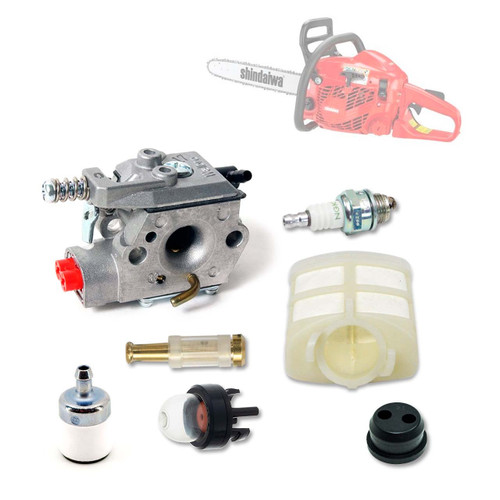 SHINDAIWA 340S COMPLETE CARBURETOR AIR-OIL-FUEL FILTERS SPARK PLUG FUEL LINE PRIMER BULB KIT OEM
