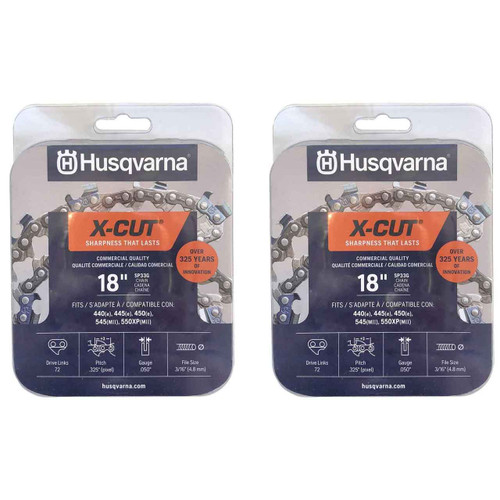HUSQVARNA Chainsaw - X -CUT SP33G ,18"BAR, 72 DRIVE LINKS, .050"GAUGE, .325"PITCH  - 2 PACK