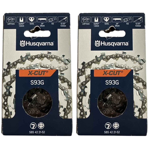 HUSQVARNA Chains - X -CUT S93G ,14"BAR, 52 DRIVE LINKS, .050"GAUGE, 3/8"   - 2 PACK