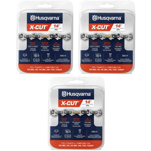HUSQVARNA Chains - X -CUT S93G ,14"BAR, 52 DRIVE LINKS, .050"GAUGE, 3/8"   - 3 PACK