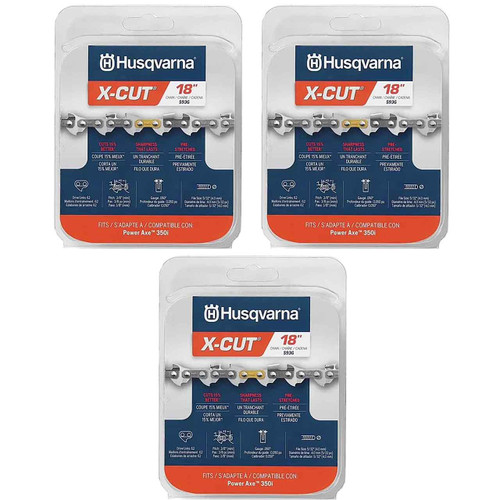 HUSQVARNA Chains - X -CUT S93G ,18"BAR, 62 DRIVE LINKS, .050"GAUGE, 3/8"   - 3 PACK