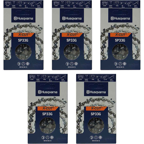 HUSQVARNA Chains - X -CUT SP33G ,18"BAR, 72 DRIVE LINKS, .050"GAUGE, .325" PITCH - 5 PACK
