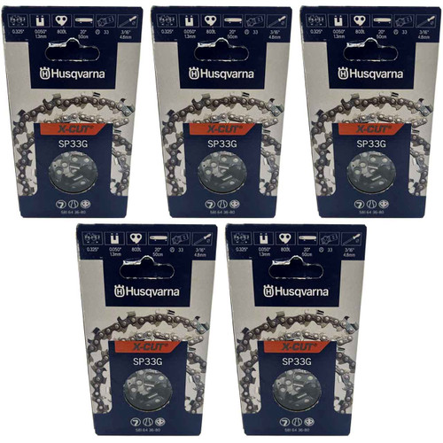 HUSQVARNA Chains - X -CUT SP33G ,20"BAR, 80 DRIVE LINKS, .050"GAUGE, .325" PITCH - 5 PACK