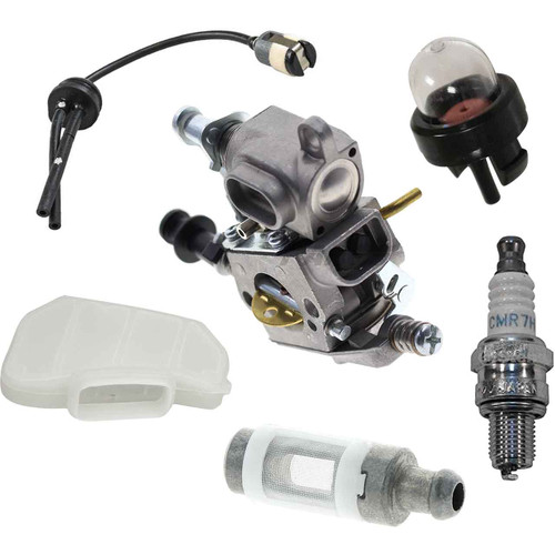 HUSQ T435 COMPLETE CARBURETOR AIR-OIL-FUEL FILTERS SPARK PLUG FUEL LINES PRIMER BULB KIT OEM